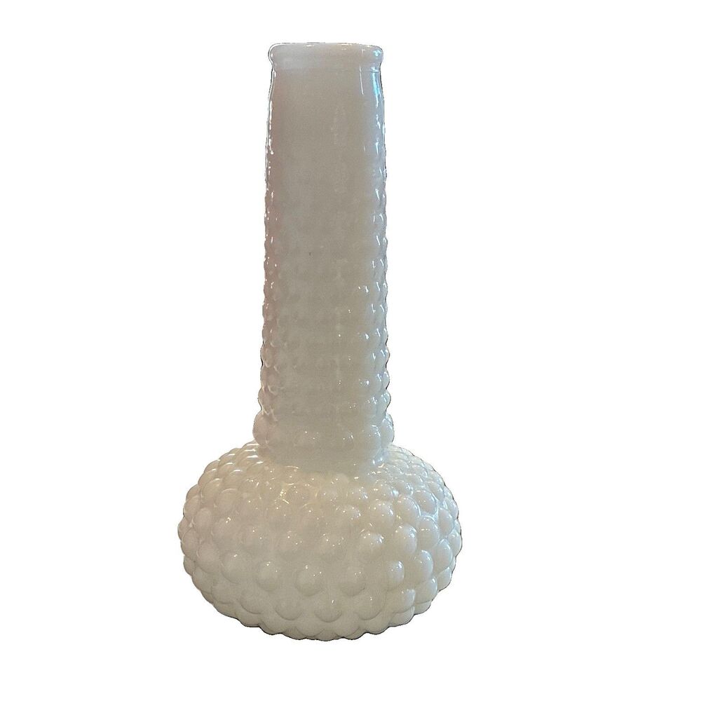 Milk Glass Hobnail Textured Vase, White, Unmarked